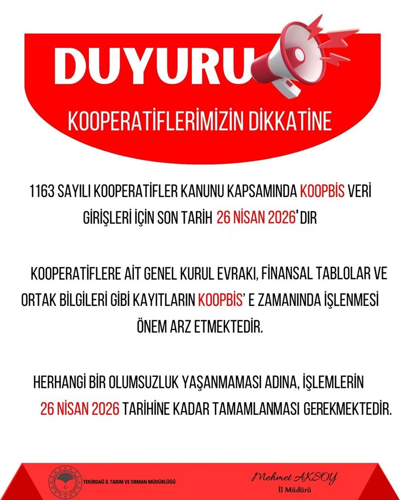 VERİ GİRİŞİ UYARISI -KOOPERATİF BİLGİ SİSTEMİ (KOOPBİS)-